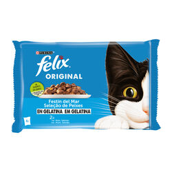 Comida h&uacute;meda para gato adulto fest&iacute;n del mar en gelatina FELIX 4x85g
