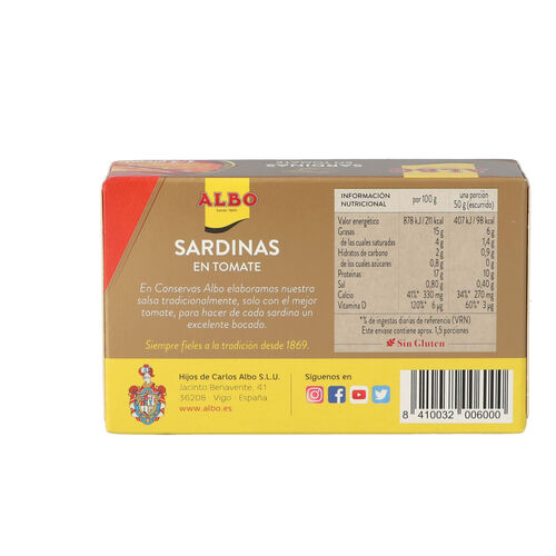 SARDINAS EN TOMATE ALBO 120g image number