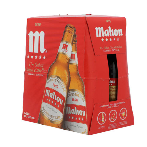 CERVEZA MAHOU 5 ESTRELLAS 25cl PACK 6 BOTELLINES image number