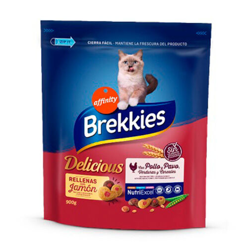 Comida seca para gato adulto delicious con ave pienso BREKKIES 900g image number