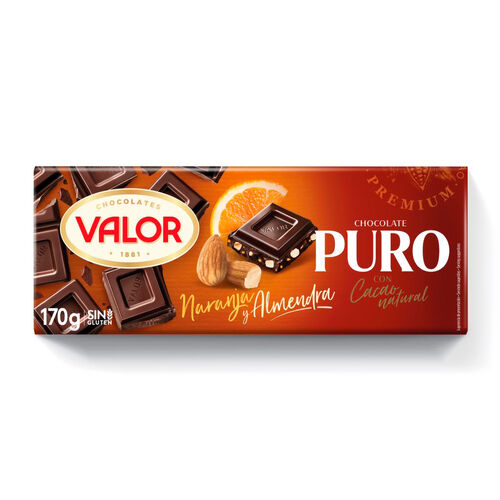 CHOCOLATE PURO CON NARANJA Y ALMENDRA CARAMELIZADA VALOR 170g image number