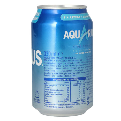Bebida isot&oacute;nica AQUARIUS Zero 33cl image number