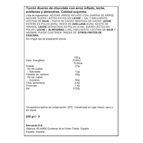 Turr&oacute;n de chocolate crujiente Calidad Suprema ALTEZA 250g image number