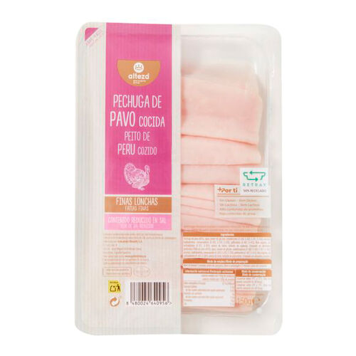 Pechuga de pavo cocida finas lonchas contenido reducido en sal ALTEZA 150g image number