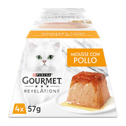 Comida h&uacute;meda para gato adulto mousse con pollo GOURMET revelations 4x57g