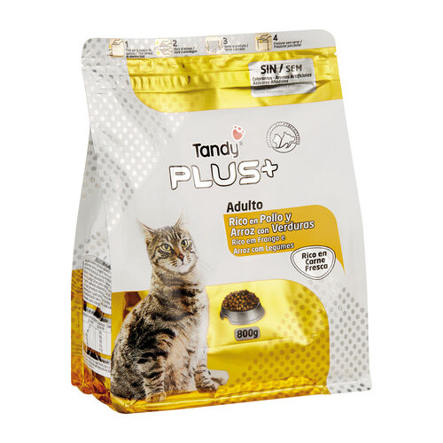 Alimento para gato rico en pollo y arroz con verduras TANDY plus+ 800g image number