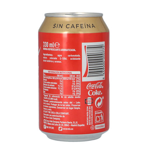 COCA COLA SIN CAFEINA LATA 33cl image number