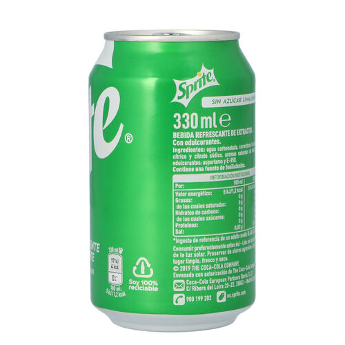 Refresco lima lim&oacute;n SPRITE bajo azucar lata 33cl image number