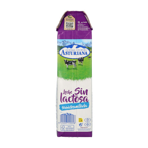 LECHE SIN LACTOSA SEMIDESNATADA CENTRAL LECHERA ASTURIANA 1L image number