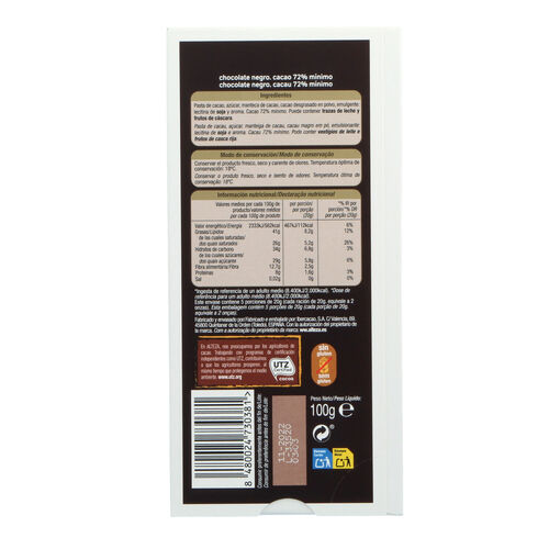 Chocolate ALTEZA 72% cacao 100g image number