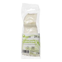 CUCHARA POSTRE REUTILIZABLE PS CREMA GREENTEK 24uds