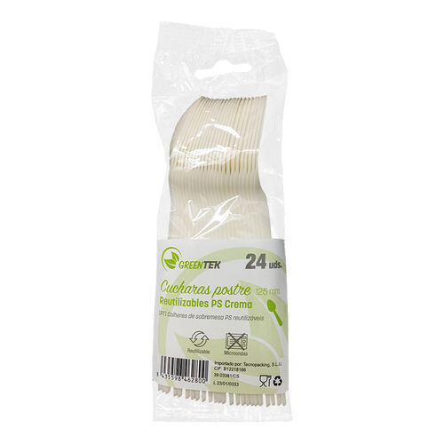 CUCHARA POSTRE REUTILIZABLE PS CREMA GREENTEK 24uds image number