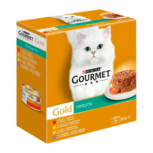 Comida h&uacute;meda para gato adulto tartalette con buey y tomate GOURMET Gold 8x85g image number