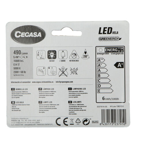 Bombilla led fil vela 4w e14 fria image number