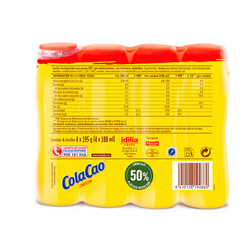 BATIDO DE CACAO 0% AZUCARES AÑADIDOS COLA CAO ENERGY 4X200ml image number