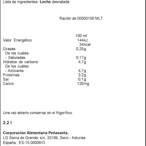 LECHE DESNATADA ASTURIANA BOTELLA 2,2L image number