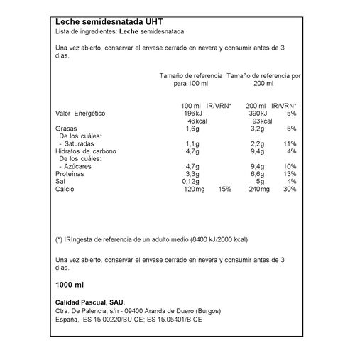 LECHE PASCUAL SEMIDESNATADA 1L image number