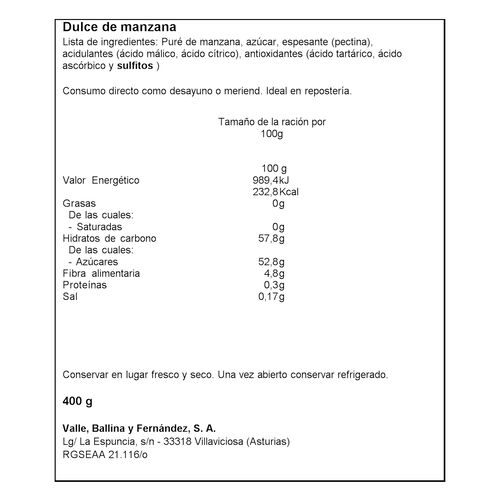Dulce EL GAITERO manzana 400g image number