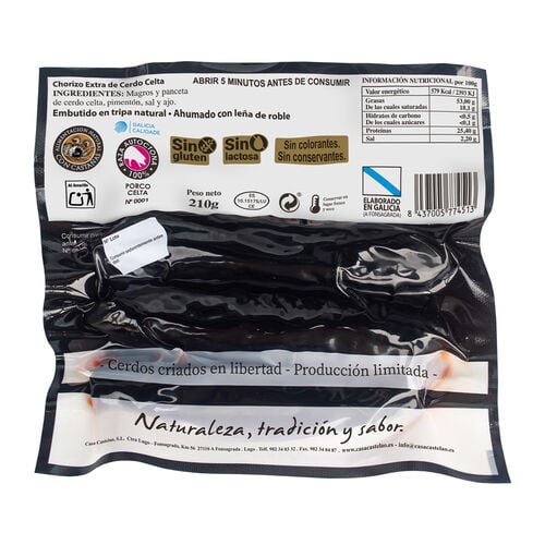 Chorizo Extra de cerdo celta CASTELAO 210g image number