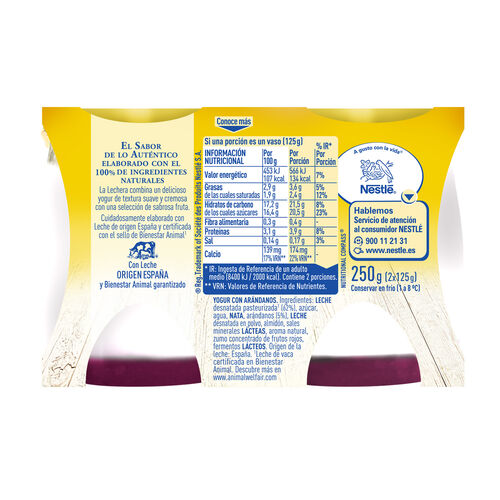YOGUR CON ARÁNDANOS LA LECHERA NESTLÉ 2x125g image number