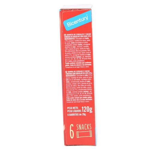 BARRITA DE CHOCOLATE CON LECHE BICENTURY 6uds image number
