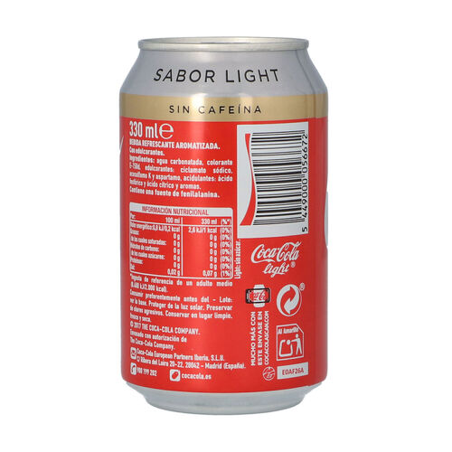 COCA COLA LIGHT SIN CAFEINA 33cl image number