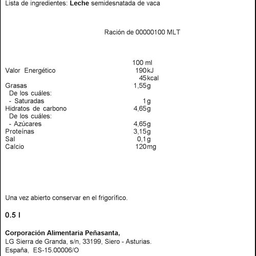 LECHE SEMIDESNATADA ASTURIANA 500ml image number